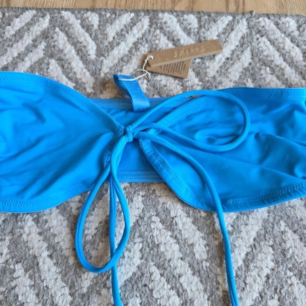 SKIMS Swim Long Sleeve Bikini Top Turquoise Size Small NWT
